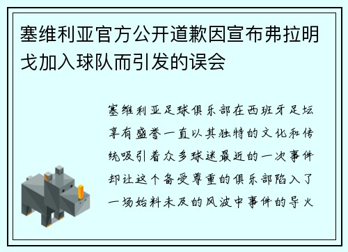 塞维利亚官方公开道歉因宣布弗拉明戈加入球队而引发的误会